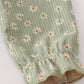 Green corduroy floral lace ruffle pants set