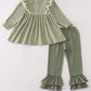 Green corduroy floral lace ruffle pants set
