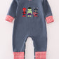 Navy character embroidery romper