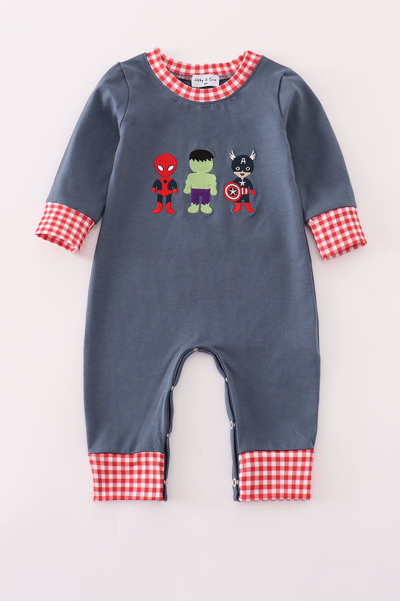 Navy character embroidery romper
