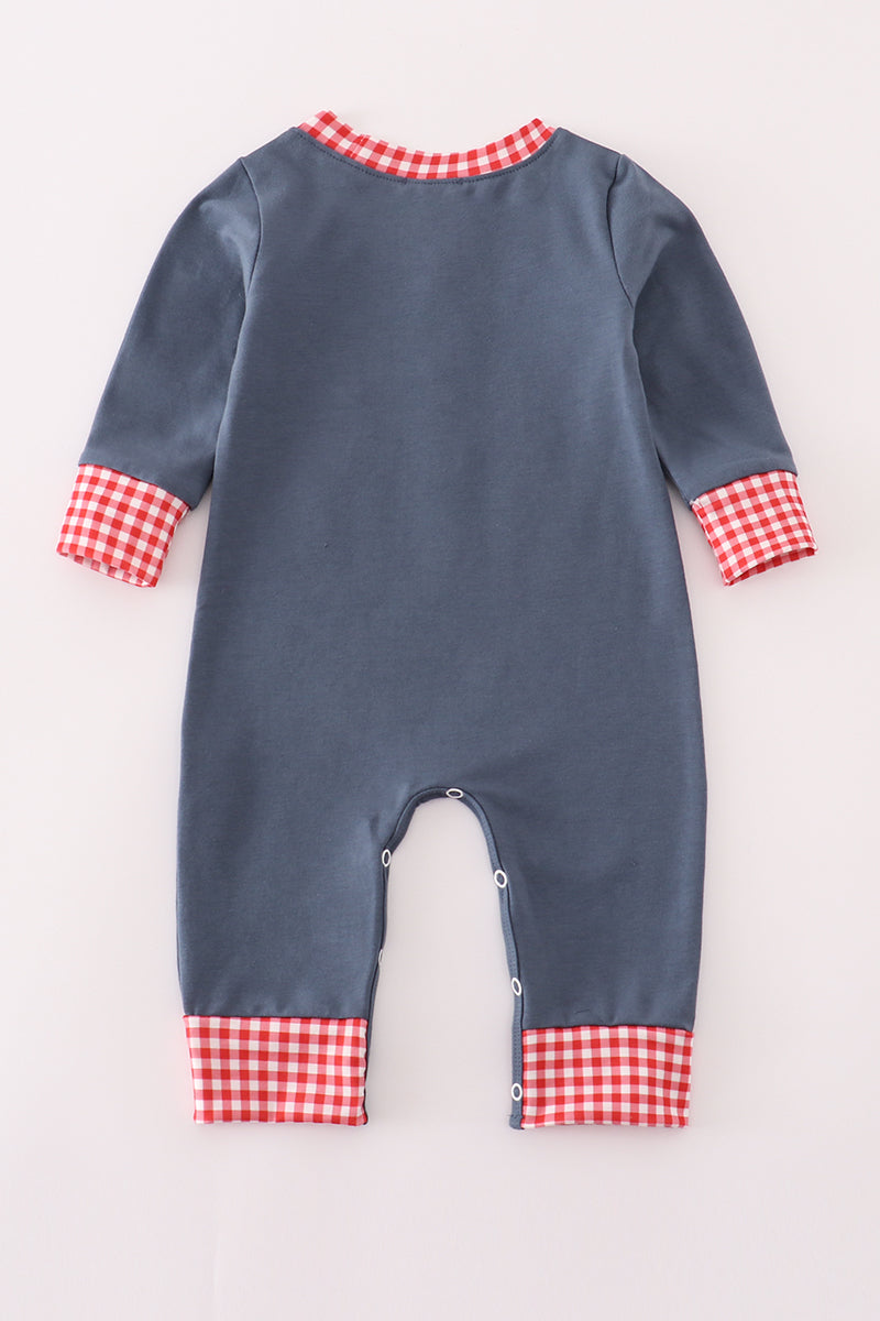 Navy character embroidery romper