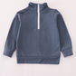 Navy character embroidery zip pull over