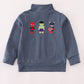 Navy character embroidery zip pull over