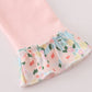 Pink floral print bow applique ruffle romper