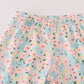Pink floral print bow applique ruffle romper