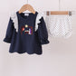 Navy nativity embroidery ruffle bloomer set