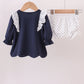 Navy nativity embroidery ruffle bloomer set