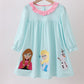 Blue character embroidery ruffle dress