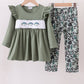 Camouflage fish embroidery ruffle pants set