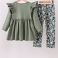 Camouflage fish embroidery ruffle pants set