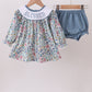 Blue floral blessed embroidery bloomer set