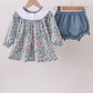 Blue floral blessed embroidery bloomer set