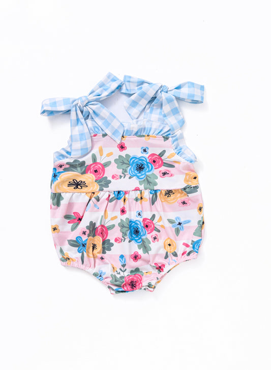 Blue floral print ruffle girl bubble