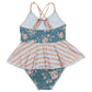 Teal floral print girl one-piece swimsuit