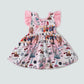 Pink music fan print ruffle dress