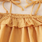 Mustard strap ruffle linen girl bubble