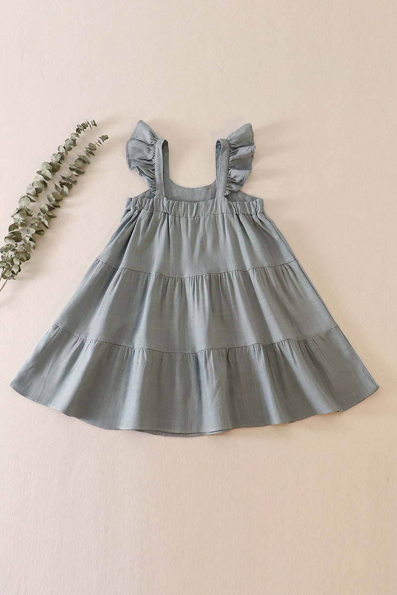 Teal tiered ruffle linen dress