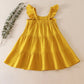 Mustard tiered ruffle linen dress