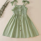 Sage linen smocked button dress