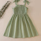 Sage linen smocked button dress