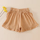 Beige linen ruffle shorts