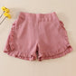 Purple linen ruffle shorts