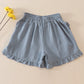 Blue linen ruffle shorts