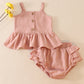 Pink linen ruffle 2pc baby set