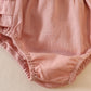 Pink linen ruffle 2pc baby set