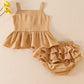 Beige linen ruffle 2pc baby set