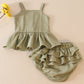 Green linen ruffle 2pc baby set