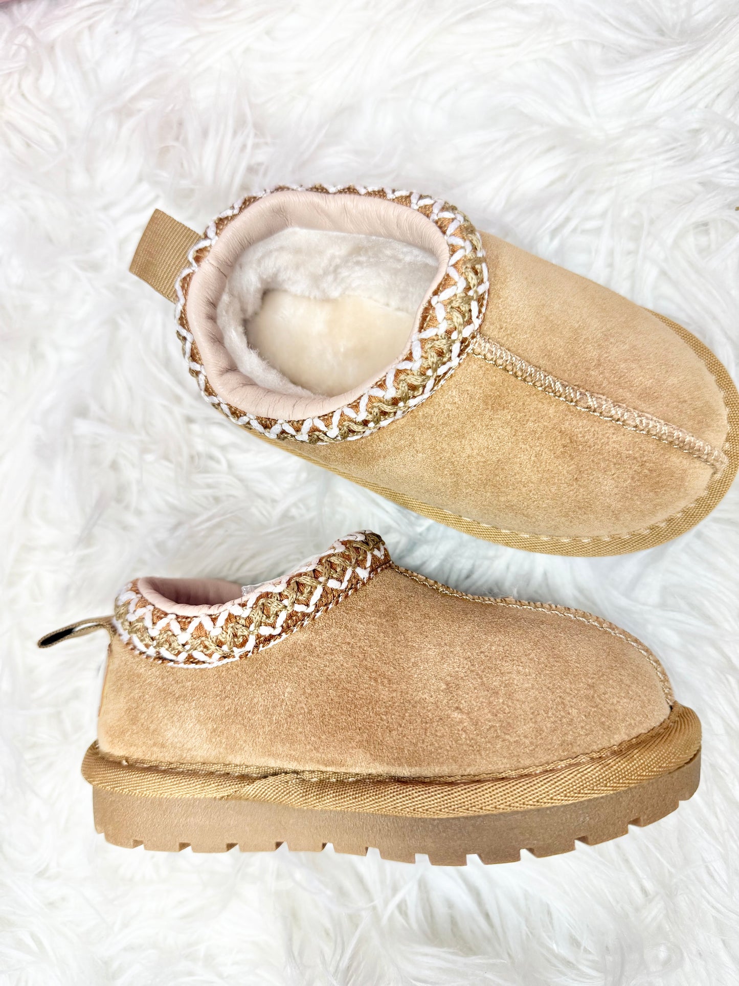 Cozy Knit Trim Slip-On Booties