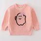 Pink hand-embroidery ghost pullover sweater