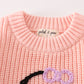 Pink hand-embroidery ghost pullover sweater