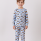 Premium blue excavator print bamboo pants set
