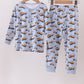Premium blue excavator print bamboo pants set