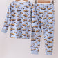 Premium blue excavator print bamboo pants set