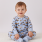 Premium blue excavator print bamboo romper