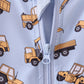 Premium blue excavator print bamboo romper