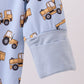 Premium blue excavator print bamboo romper