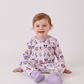 Premium purple character print checkered bamboo romper