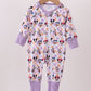 Premium purple character print checkered bamboo romper