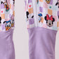 Premium purple character print checkered bamboo romper