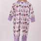 Premium purple character print checkered bamboo romper