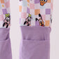 Premium purple character print checkered bamboo romper