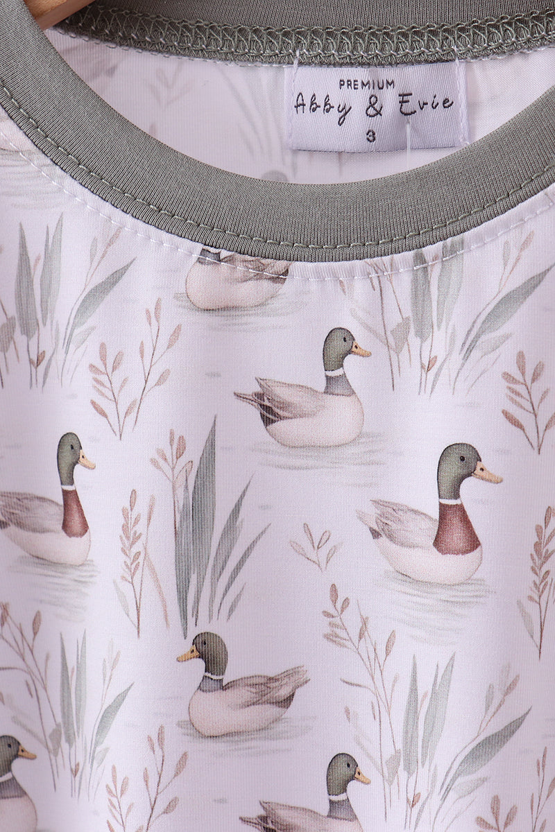 Premium green mallard print bamboo pants set