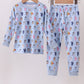 Premium blue character print bamboo pants set