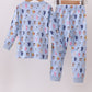 Premium blue character print bamboo pants set