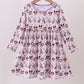 Premium purple character print bamboo checkered dress