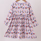 Premium purple character print bamboo checkered dress